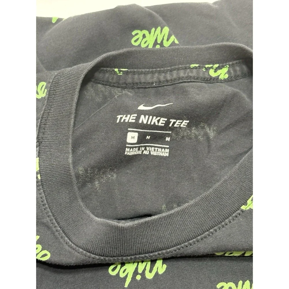 Nike T Shirt Mens M Swoosh Multi Logo All Over Print AOP Streetwear Black Green